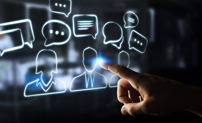 Businesswoman touching discussion icons sketch