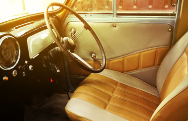 Interior of an old and vintage car