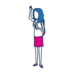 tourist girl character traveler people in blue and fuchsia