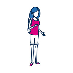 tourist girl character traveler people in blue and fuchsia