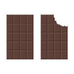 A chocolate bar in a flat style. A bitten icon of a chocolate. Vector illustration