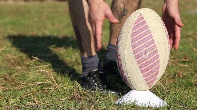 Rugby ball kick close-up