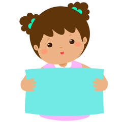 Cute girl holding blank banner vector.