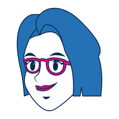 character face girl with blue short hair and glasses