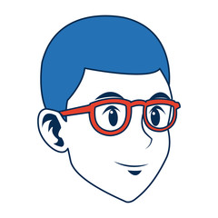 Obraz premium man face character smiling with blue hair and glasses
