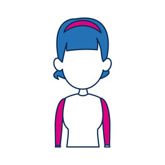 woman avatar female blue hair fuchsia clothes in white background