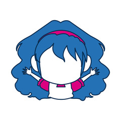 chibi anime girl face blue hair glasses