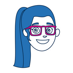 face woman smiling character with blue hair glasses