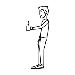 man character standing holding coffee cup break office