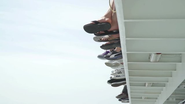 Foot of passengers on ferry boat