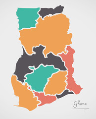 Ghana Map with states and modern round shapes
