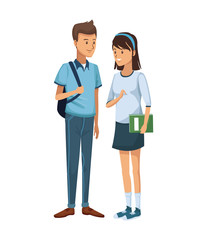 colorful couple students standing of boy with briefcase and girl with short hair and holding book
