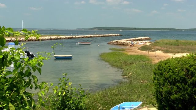 Overlooking entrance to Pocasset river and Buzzards bay on beautiful sunny summer day on Cape Cod