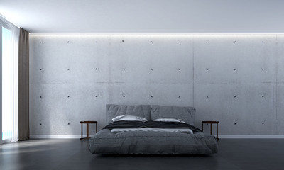 The bedroom interior design 3d rendering and concrete wall texture