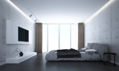 The bedroom interior design 3d rendering and Lvd tv 