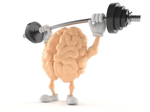 Brain character lifting heavy barbell
