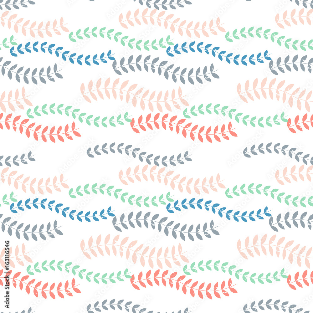 Poster Vector floral seamless pattern with stylized twigs and leaves in retro style.