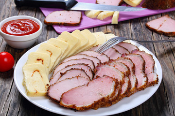 sliced meat, mozzarella cheese, tomato sauce