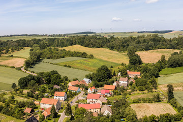 Obraz premium aerial view of the Ligota Wielka village and harvest fields