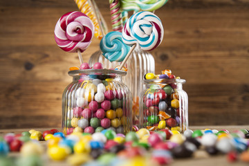 Mixed colorful sweets, lollipops and candy
