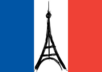 Eiffel tower on flag france background. Vector illustration. EPS 10