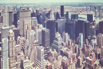 Obraz premium Retro old film stylized aerial picture of Manhattan, New York City, USA.