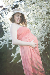 Spring, Young beautiful pregnant woman in the Orchard