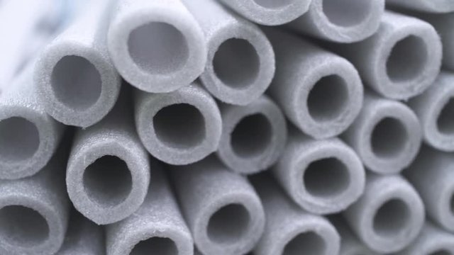 Manufacture of heat-insulating material for pipes, view of tubes, ready heat-insulating material for pipes.
