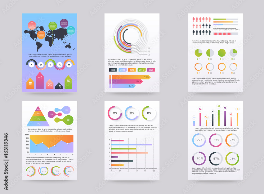 Wall mural set of brohucres with infographic elements in modern flat style. business banner. use in website, fl