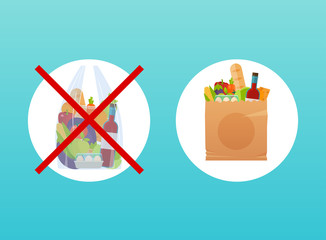 The choice between paper or cellophane bag. Ecological concept. Product packing.