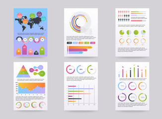 Set of  brohucres with infographic elements in modern flat style. Business banner. Use in website, flyer, corporate report, presentation, advertising, marketing etc.