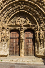 Decorated entrance of the El Salvador church in Requena