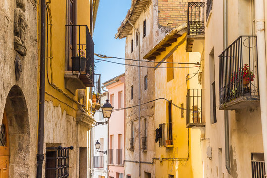 Colorful street in the historic old town of Requena
