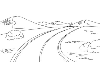 Desert road graphic black white landscape sketch illustration vector