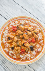 Thai red chicken curry with white rice