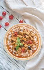 Thai red chicken curry with white rice