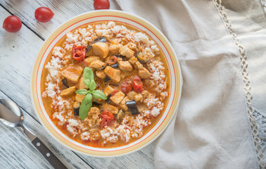 Thai red chicken curry with white rice
