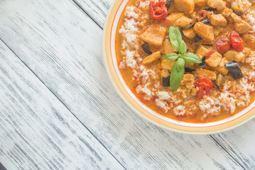 Thai red chicken curry with white rice