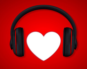 Headphones and Heart. Concept for Love Listening to Music