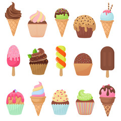 Cupcake and ice cream cartoon vector collection