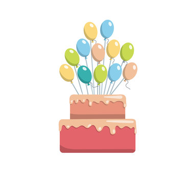 Great birthday cake topper for a birthday. Vector image of a Happy Birthday cake isolated on white background