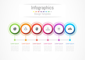 Infographic design elements for your business with 6 options, parts, steps or processes, Vector Illustration.