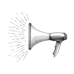 Megaphone with message hand drawing vintage style - obrazy, fototapety, plakaty