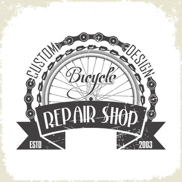 Bicycles repair shop monochrome logo
