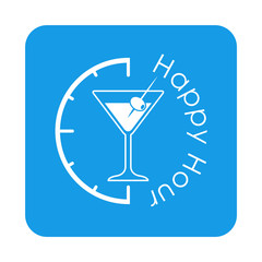 Icono plano Happy Hour en cuadrado azul