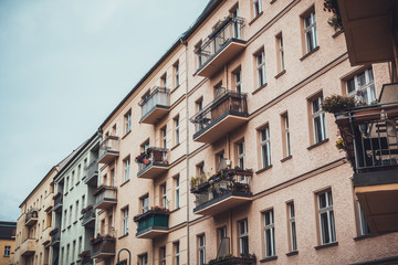 Fototapeta na wymiar houses at berlin with balconies in a row