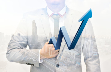 Business man growth graph and process, Double Exposure Effect Mix Media