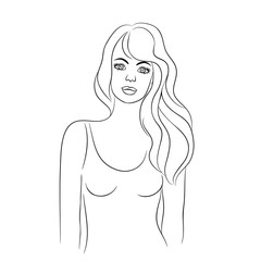 vector white black contour fasion girl with hair