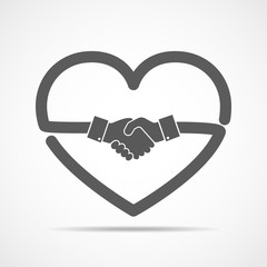 Abstract handshake in the shape of heart. Vector illustration.