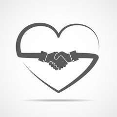 Abstract handshake in the shape of heart. Vector illustration.